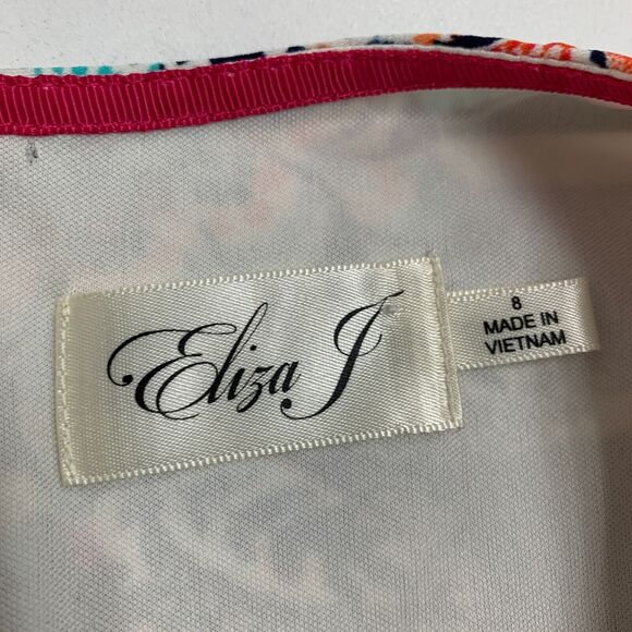 Eliza J Shift Dress Womens 8 Short Sleeve Floral Stripe Back Zip Lined Stretch - Picture 10 of 15